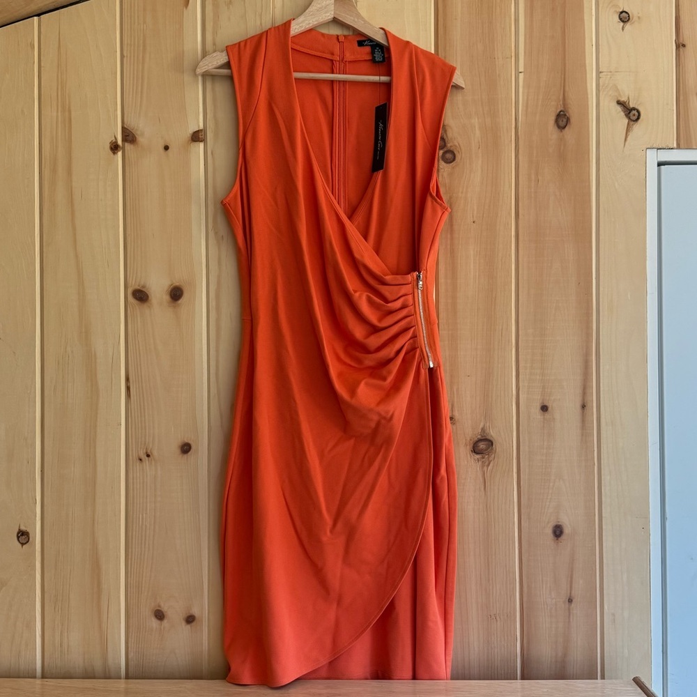 Kenneth Cole New York The Lindsay Ruched Side Zip Faux Wrap Dress - Size 10